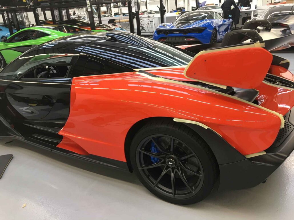 MCLAREN SENNA 5 - Prestige Graphics Kent McLaren-Senna fiery orange and black wrap - back view