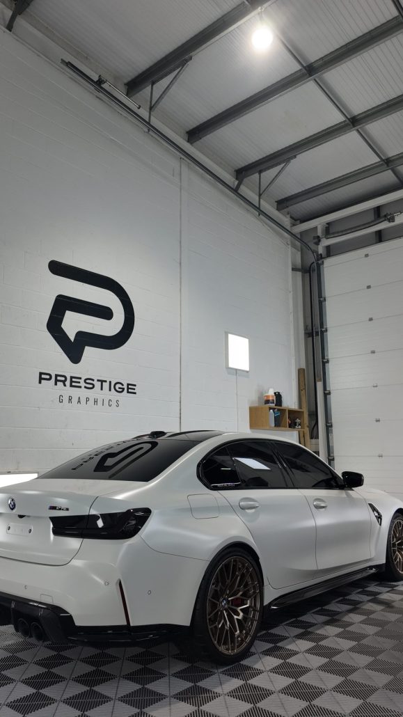 BMW M3 CS Stealth PPF, Red Striping & Light tints 9 - Prestige Graphics Kent White BMW - Side View 3