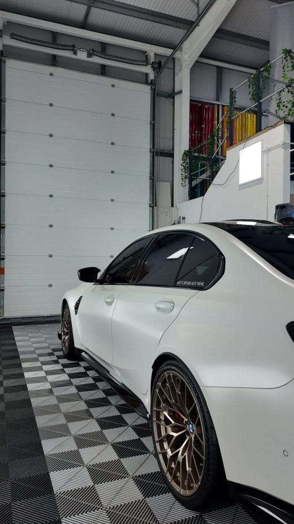 BMW M3 CS Stealth PPF, Red Striping & Light tints 6 - Prestige Graphics Kent White BMW - Side View 1