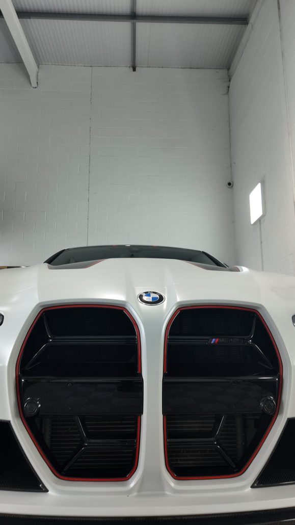 BMW M3 CS Stealth PPF, Red Striping & Light tints 5 - Prestige Graphics Kent White BMW - Burnett View 4