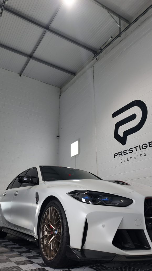 BMW M3 CS Stealth PPF, Red Striping & Light tints 4 - Prestige Graphics Kent White BMW - Burnett View 2